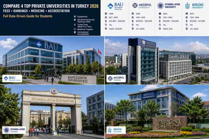 Private Universities in Turkey Compared: Bahcesehir vs Medipol vs Aydin vs Biruni (2026 Guide)